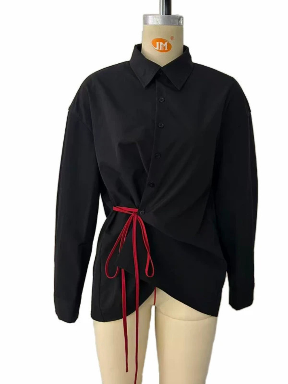 ZARA Black Contrast Color Tie Front Blouse Fall Office Wear